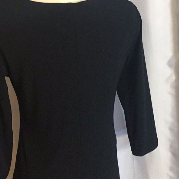 Black 3/4 sleeve dress w/ cowl neck, side pleats - Picture 10 of 12